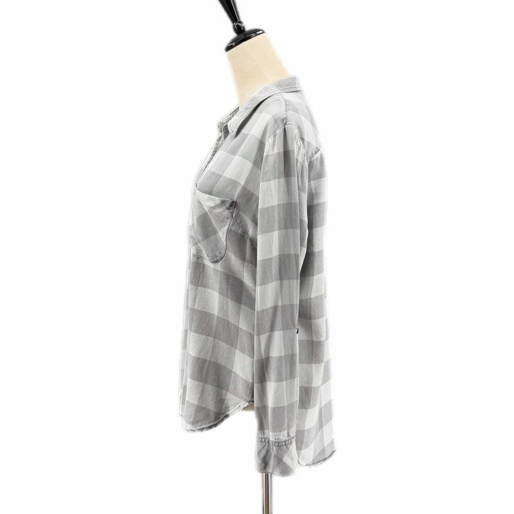 Billy T Gray Plaid Button Up Long Sleeve Collared Lightweight Soft Fall Blouse - Picture 3 of 13